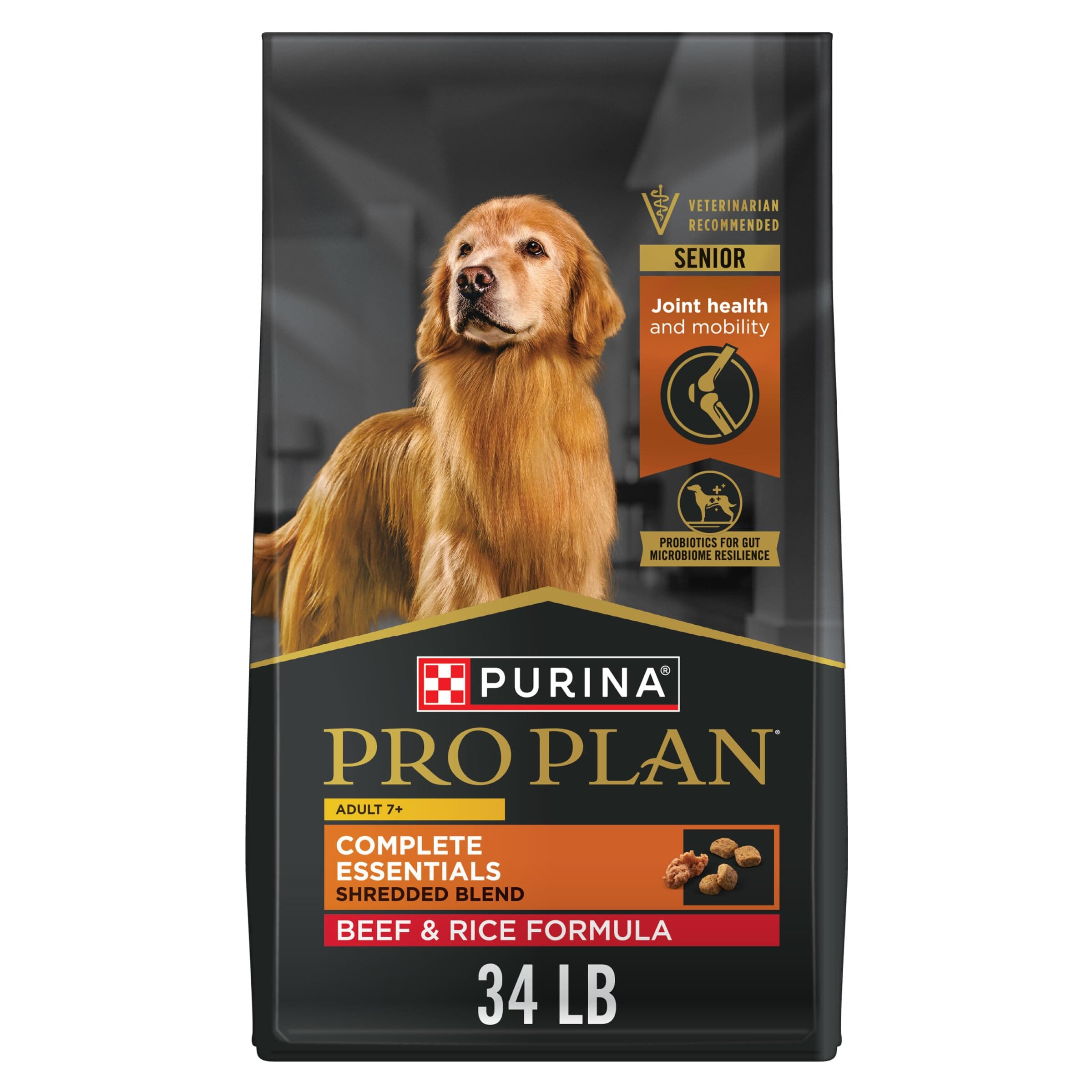 Purina Pro Plan Complete Essentials Shredded Blend Beef and Rice 7+ Senior Adult Small-Breed Dry Dog Food - 34 Lbs