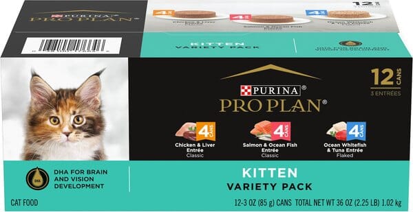 Purina Pro Plan Development Chicken Liver Salmon Tuna Oceanfish and Whitefish Entrée Kitten Canned Cat Food - Variety Pack - 3 Oz - Case of 12 - 2 Pack