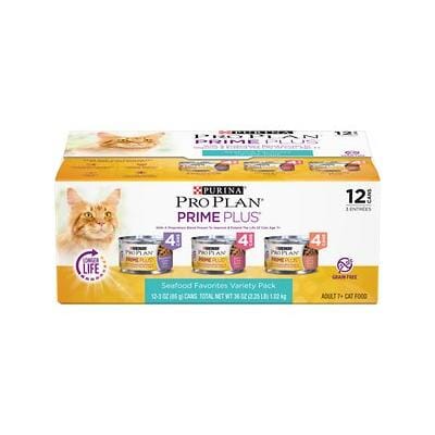 Purina Pro Plan Prime Plus Grain-Free Seafood Favorites 7+ Senior Adult Canned Cat Food - Variety Pack - 3 Oz - Case of 12 - 2 Pack