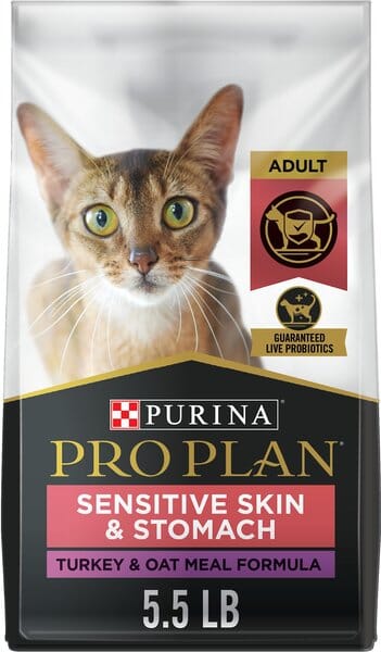Purina Pro Plan Sensitive Skin and Stomach Turkey and Oatmeal Dry Cat Food - 5.5 Lbs - Case of 5