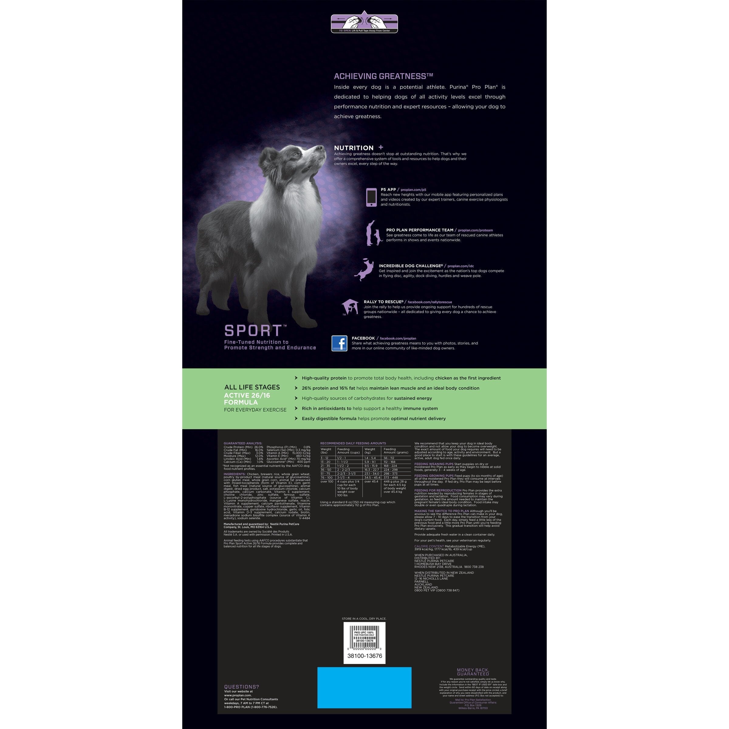 Purina Pro Plan Sport Active 26/16 Chicken and Rice Dry Dog Food - 37.5 Lbs