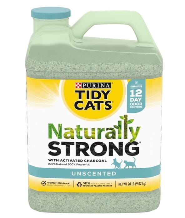Purina Tidy Cats Naturally Strong All-Natural Scooping Unscented with Odor Absorbing Charcoal Clay Multi-Cat Litter - 20 Lbs - Case of 2