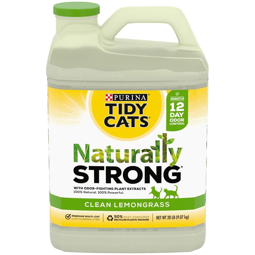 Purina Tidy Cats Naturally Strong Lemongrass Scented All-Natural Scooping Clumping Clay Multi-Cat Litter - 20 Lbs - Case of 2