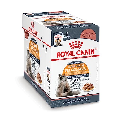 Royal Canin Feline Care Nutrition Hair and Skin Support Beauty Chunks in Gravy Wet Cat Food Pouch - 3 Oz - Case of 12