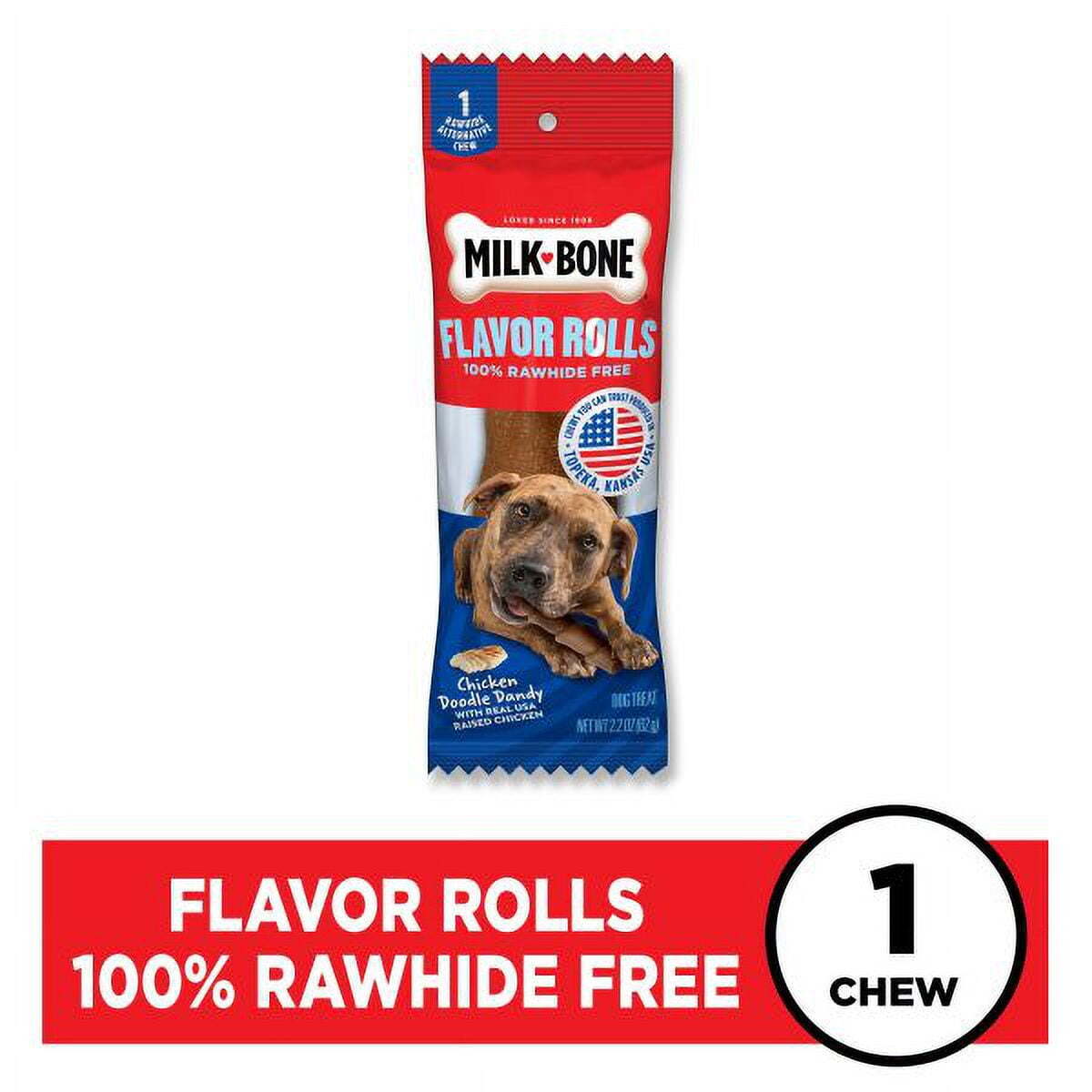 Milk-Bone Rawhide-Free Flavor Rolls Chicken Doodle Dandy Natural Dog Chews - 2.2 Oz - 1 Count - Case of 15 Default Title