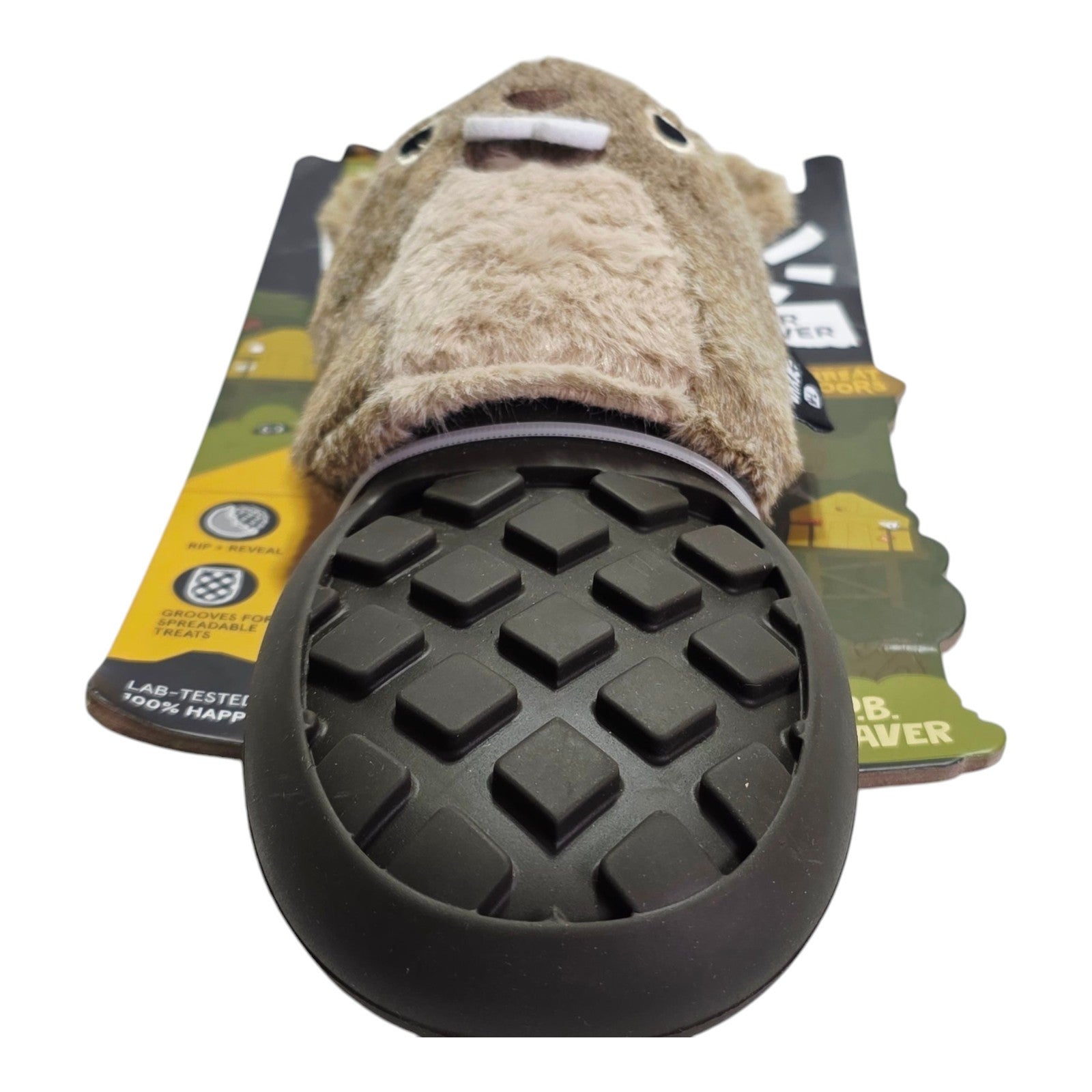 Bark Super Chewer P.B. Beaver Plush and Durable Rubber Dog Toy - Medium/Large