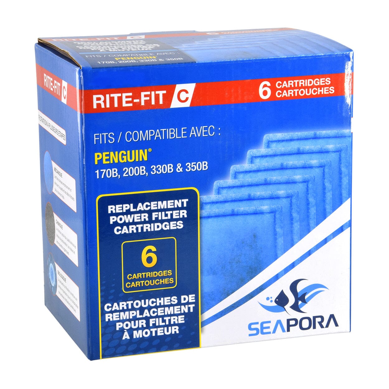 Seapora Rite-Fit C Cartridges for Penguin Power Filters - 170B/200B/330B/350B - 6 pk