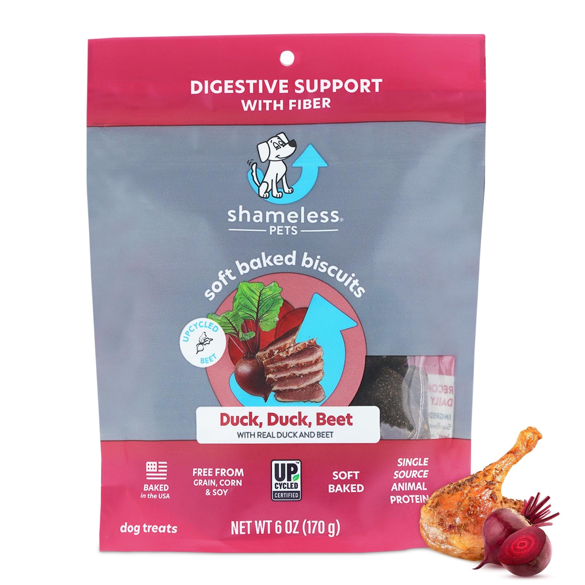 Shameless Pets Duck and Beet Flavor Soft Baked and Chewy Dog Biscuits Treats - 6 Oz - Case of 6