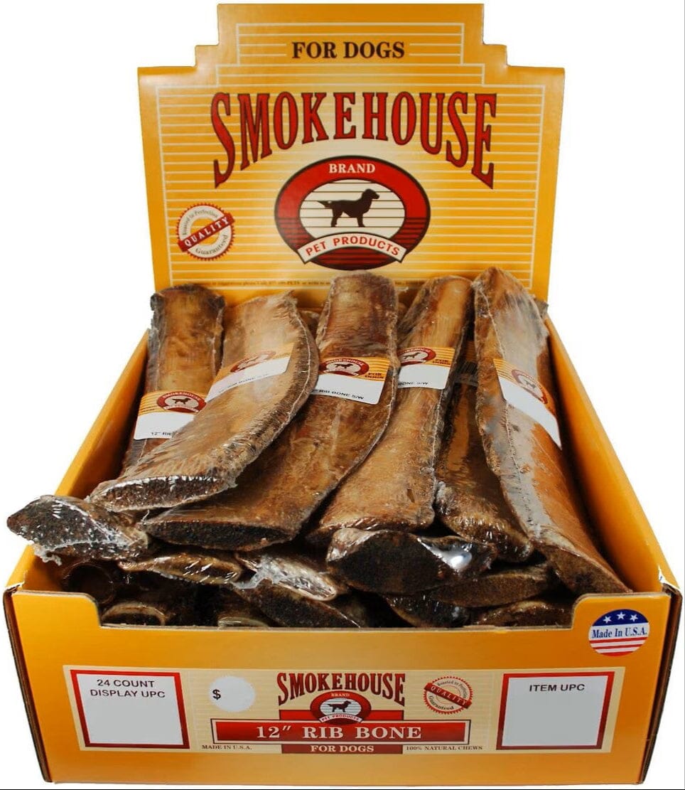 Smokehouse USA Rib Bones Display Natural Dog Chews - 12 inch - 24 Count
