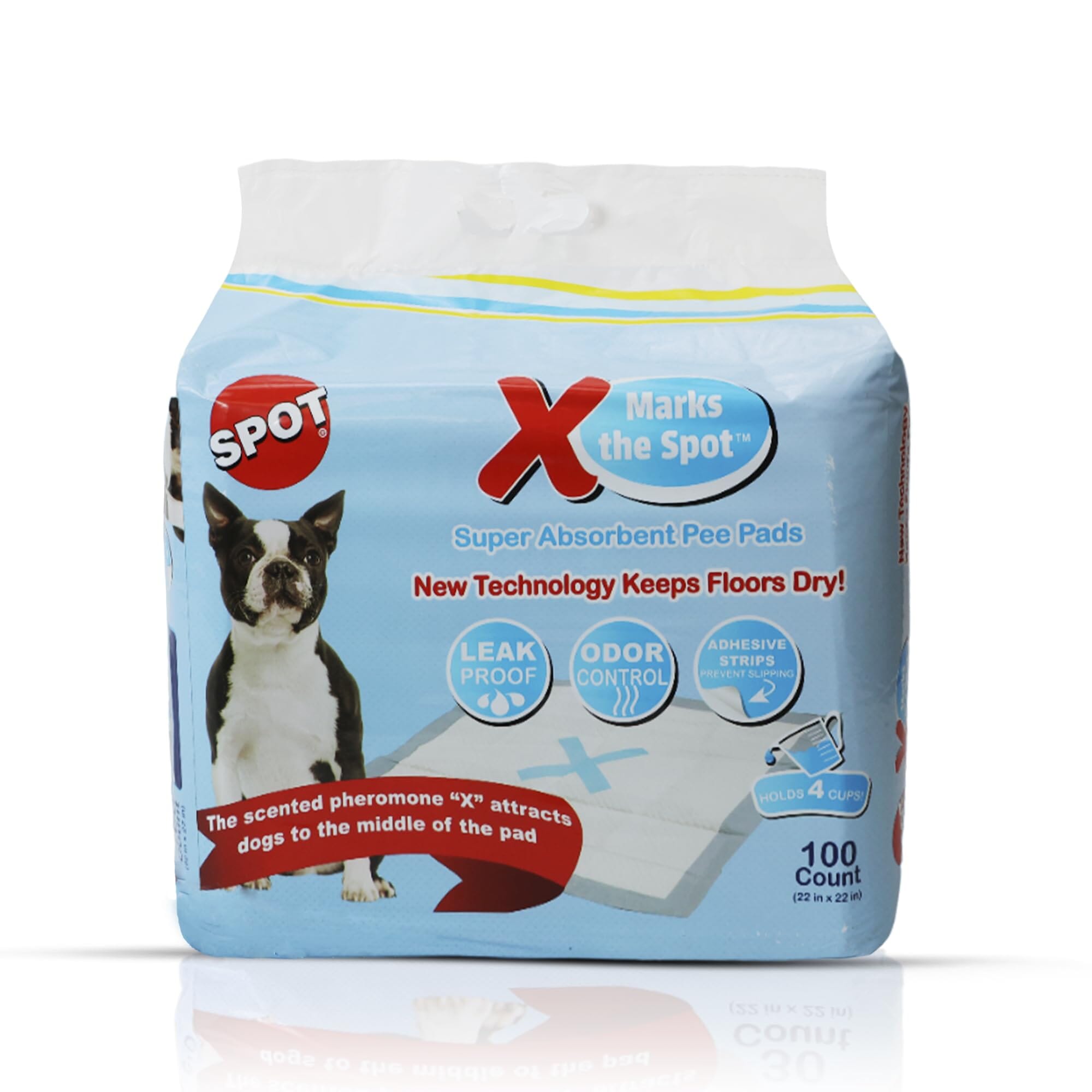 SPOT X Marks The Spot Anti-Skid Puppy Dog Training Pads - L:22 X W:22" Inches - 50 Pack