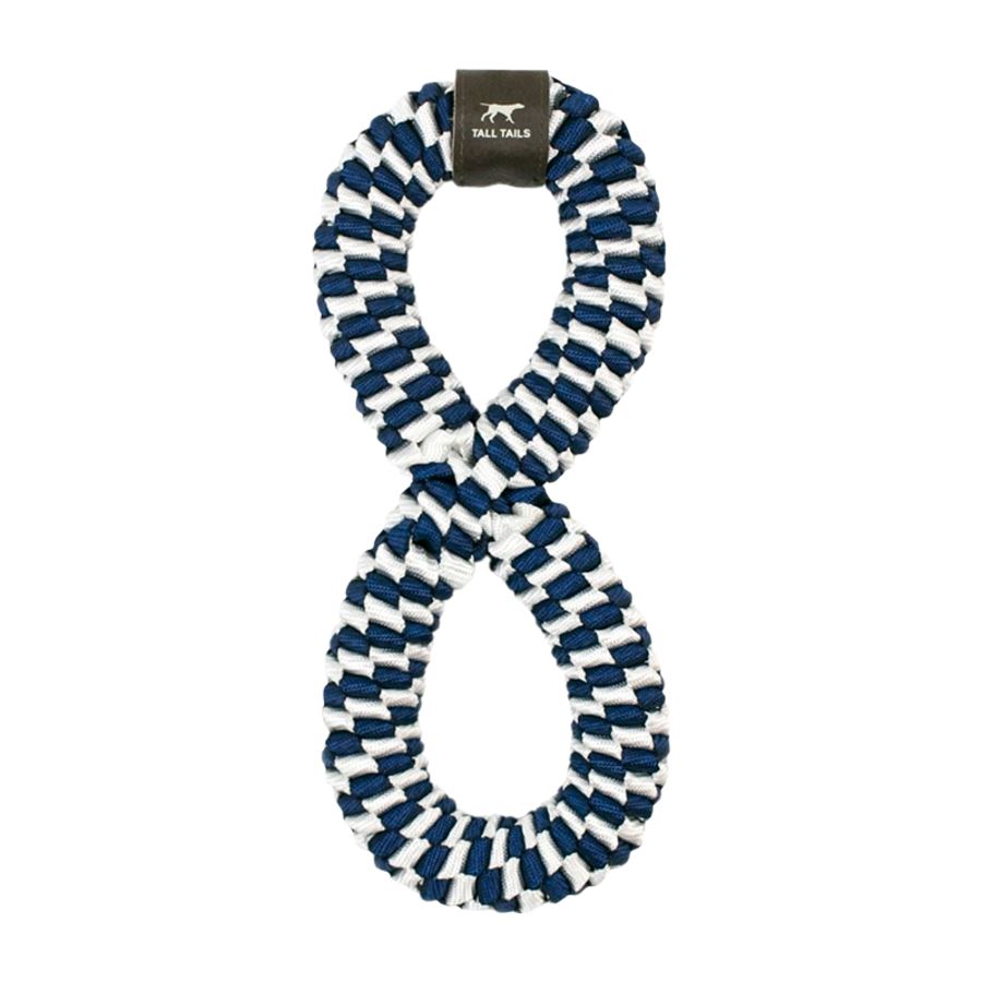 Tall Tails Braided Infinity Loop Fetch and Tug Rope Dog Toy - White and Navy - 11 Inch