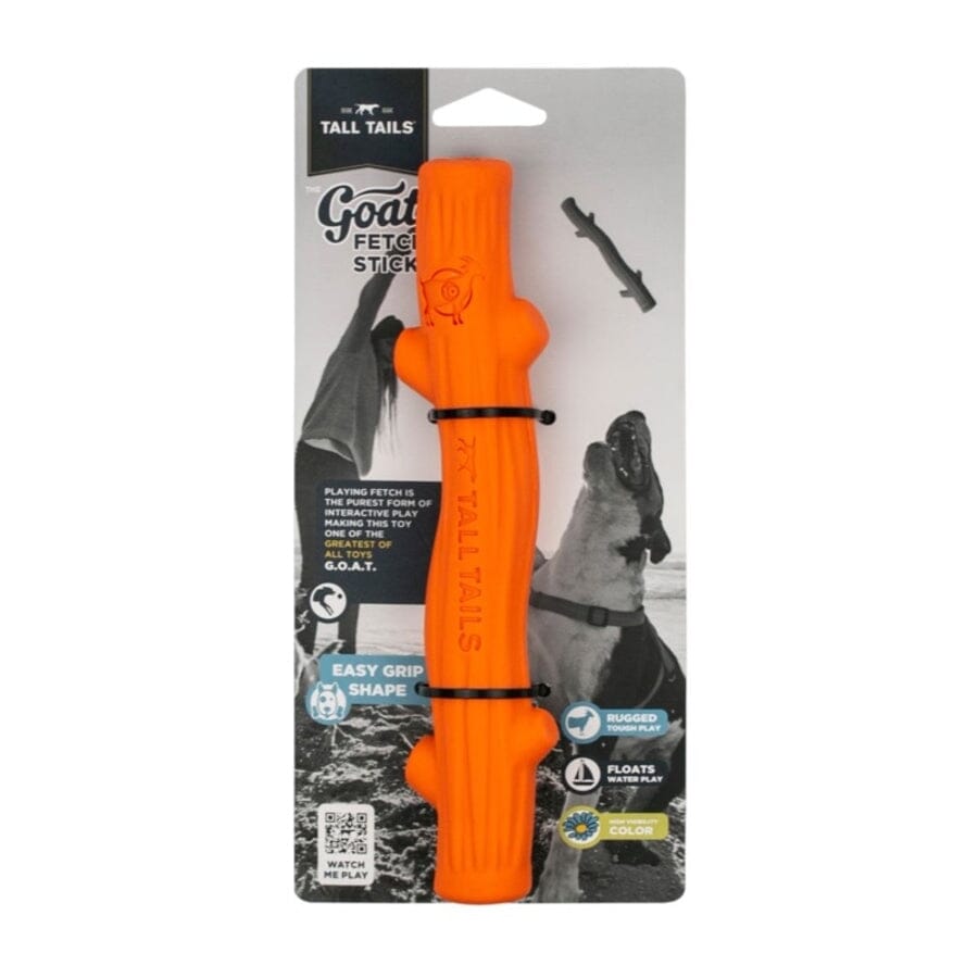 Tall Tails Goat Natural Rubber and Floating Stick Fetch Dog Toy - Orange - 10 Inches