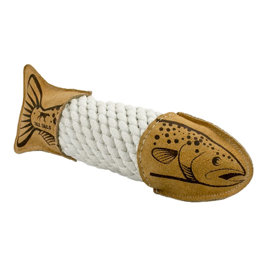 Tall Tails Natural Leather and Rope Trout Chew and Fetch Dog Toy - 15 Inches