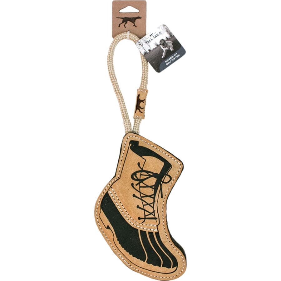 Tall Tails Natural Leather and Wool Hiking Boot Chew and Fetch Dog Toy - 16 Inches