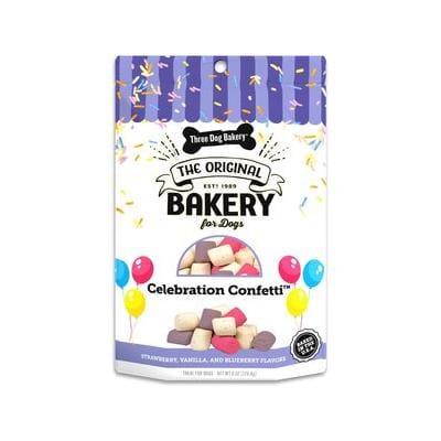 Three Dog Bakery Celebration Confetti Bites Vanilla Strawberry and Blueberry Crunchy Dog Treats - 8 Oz - Case of 8