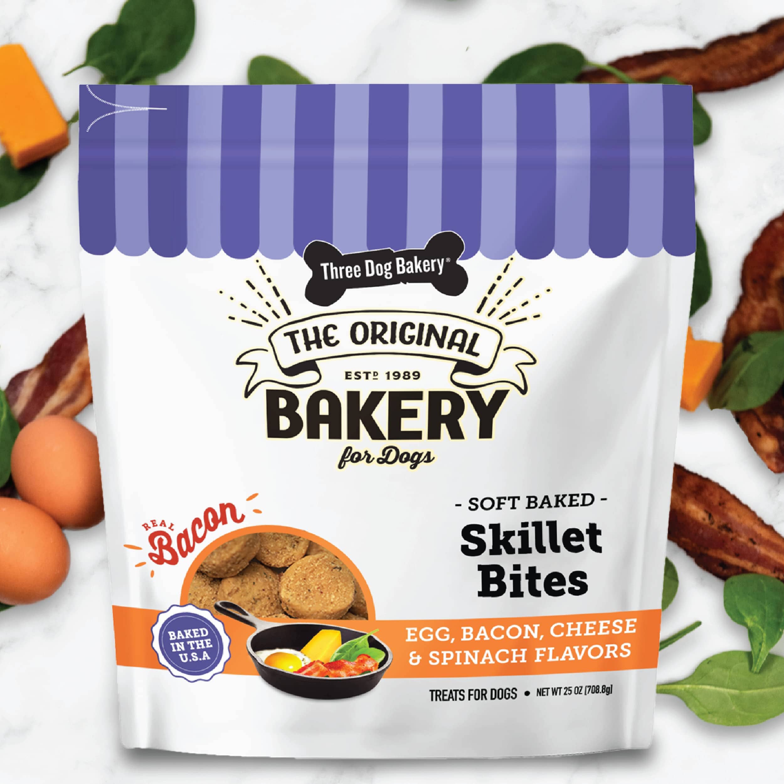 Three Dog Bakery Quiche Bites Eggs Bacon Cheese and Spinach Soft Baked and Chewy Dog Treats - 25 Oz - Case of 4