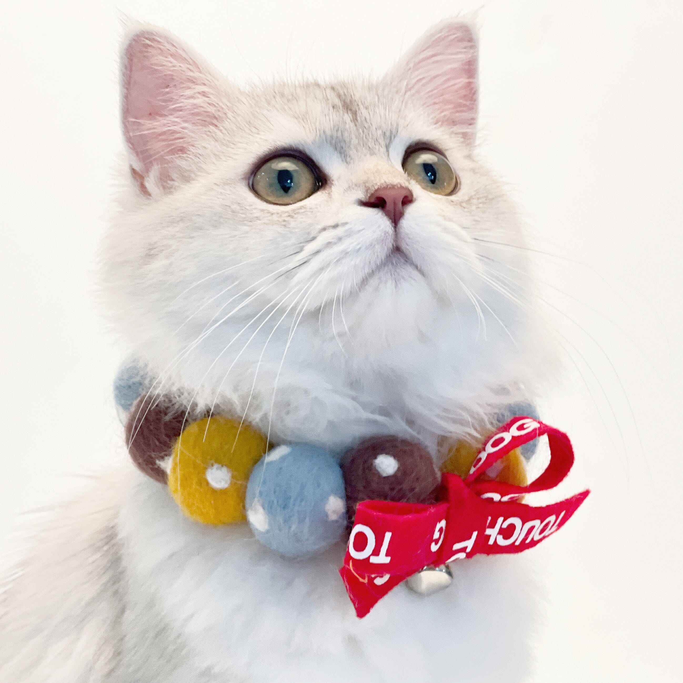 Touchcat ® Pom-Pom Patterned Designer Cat Neck Collar with Chime Bell - Brown and Yellow