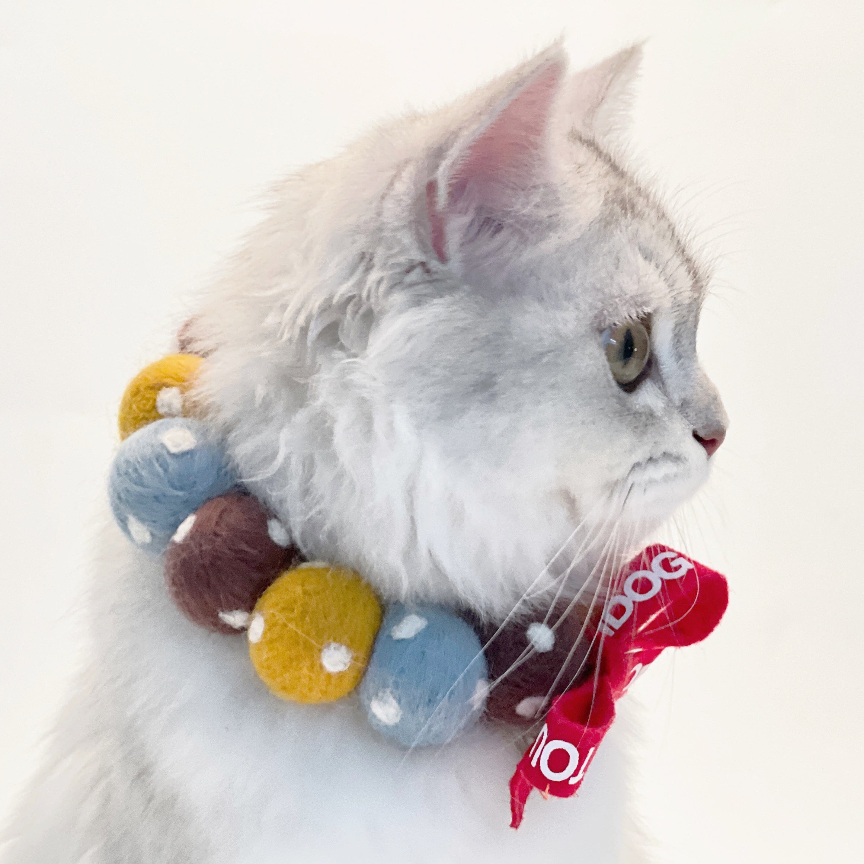 Touchcat ® Pom-Pom Patterned Designer Cat Neck Collar with Chime Bell - Brown and Yellow