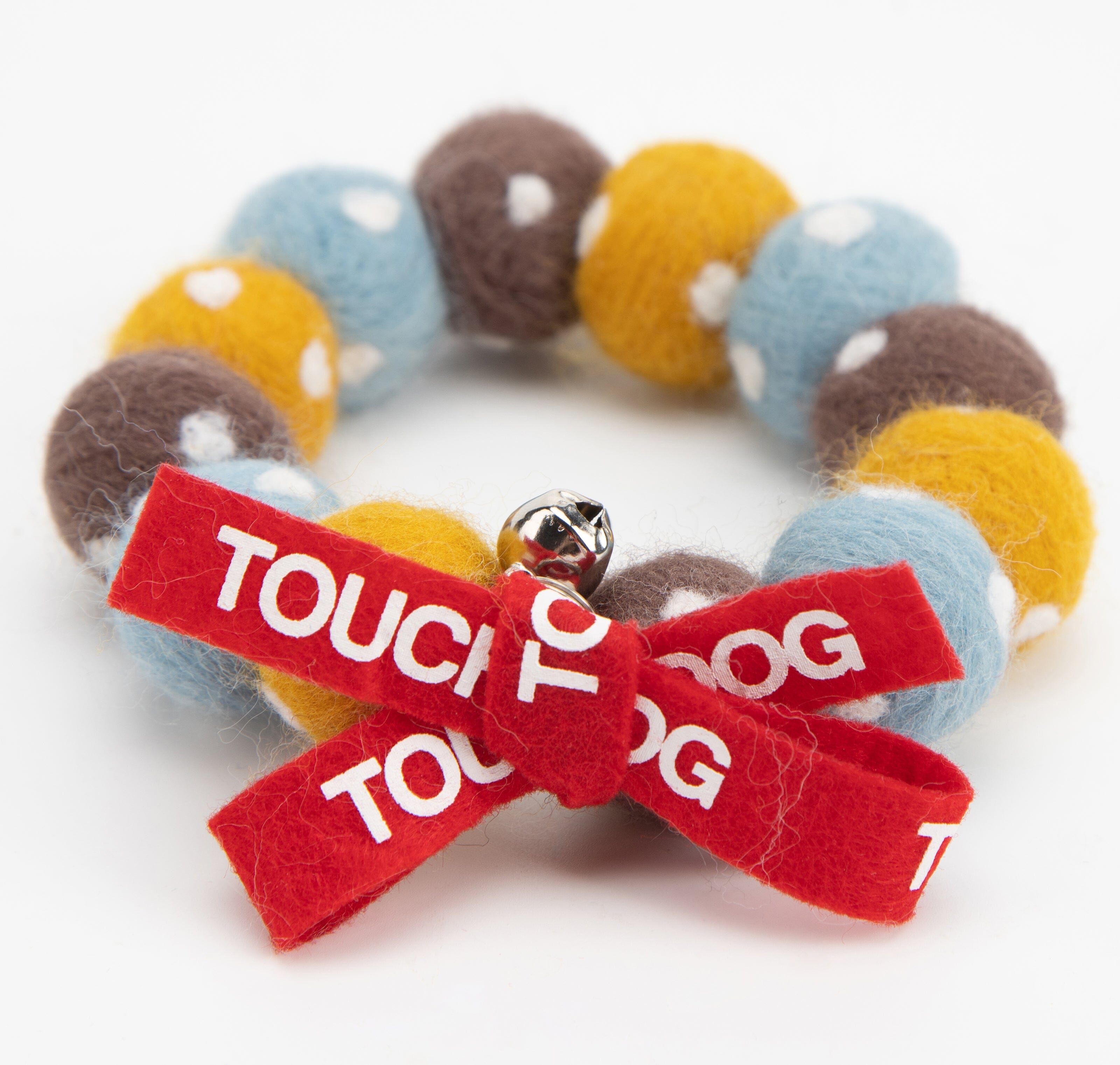 Touchcat ® Pom-Pom Patterned Designer Cat Neck Collar with Chime Bell - Brown and Yellow
