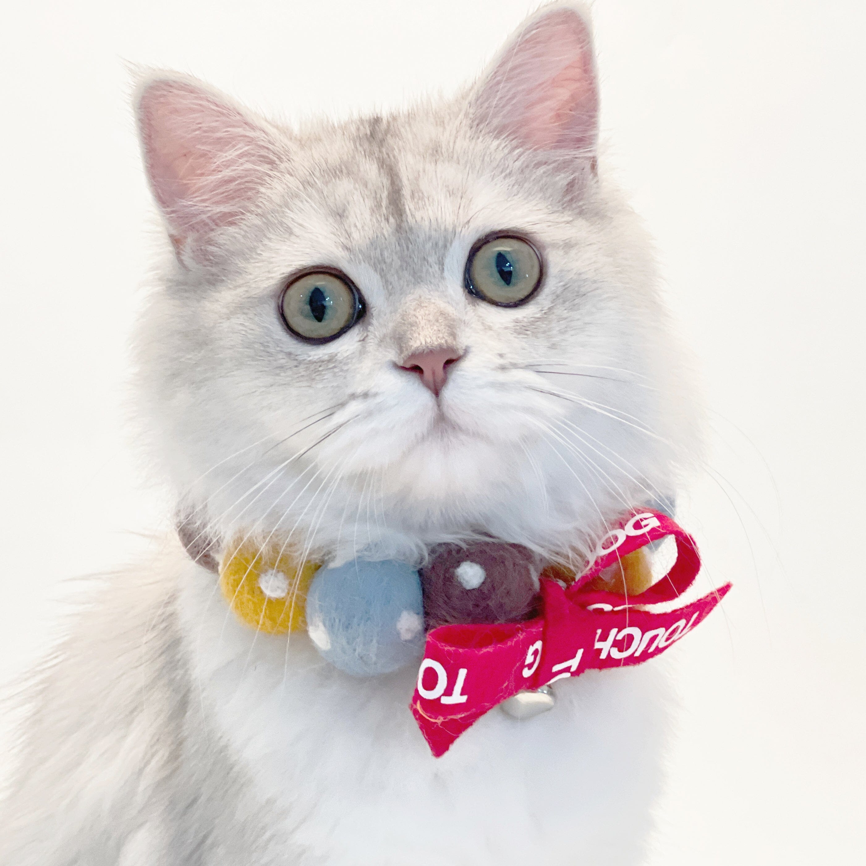 Touchcat ® Pom-Pom Patterned Designer Cat Neck Collar with Chime Bell - Brown and Yellow