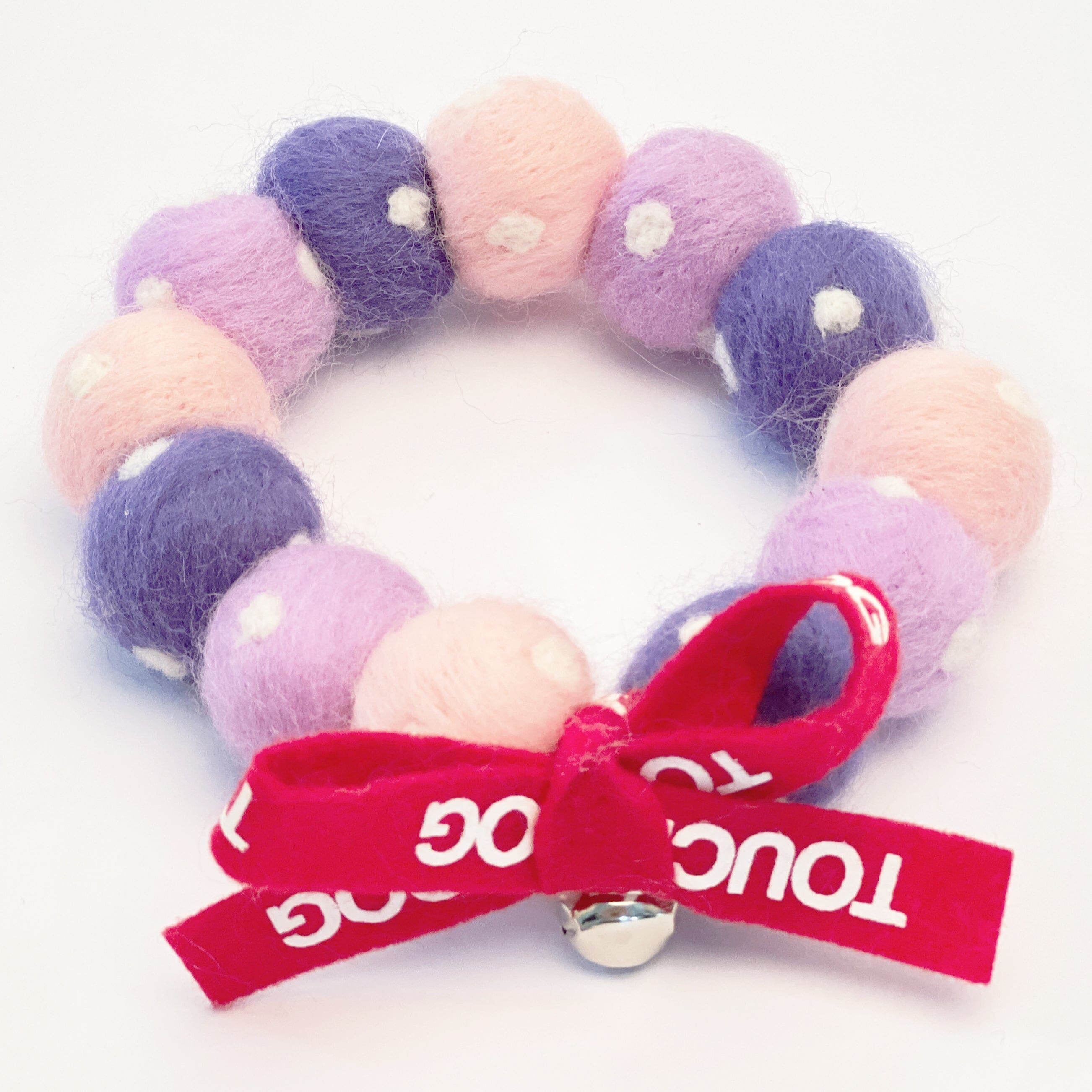 Touchcat ® Pom-Pom Patterned Designer Cat Neck Collar with Chime Bell - Pink and Purple
