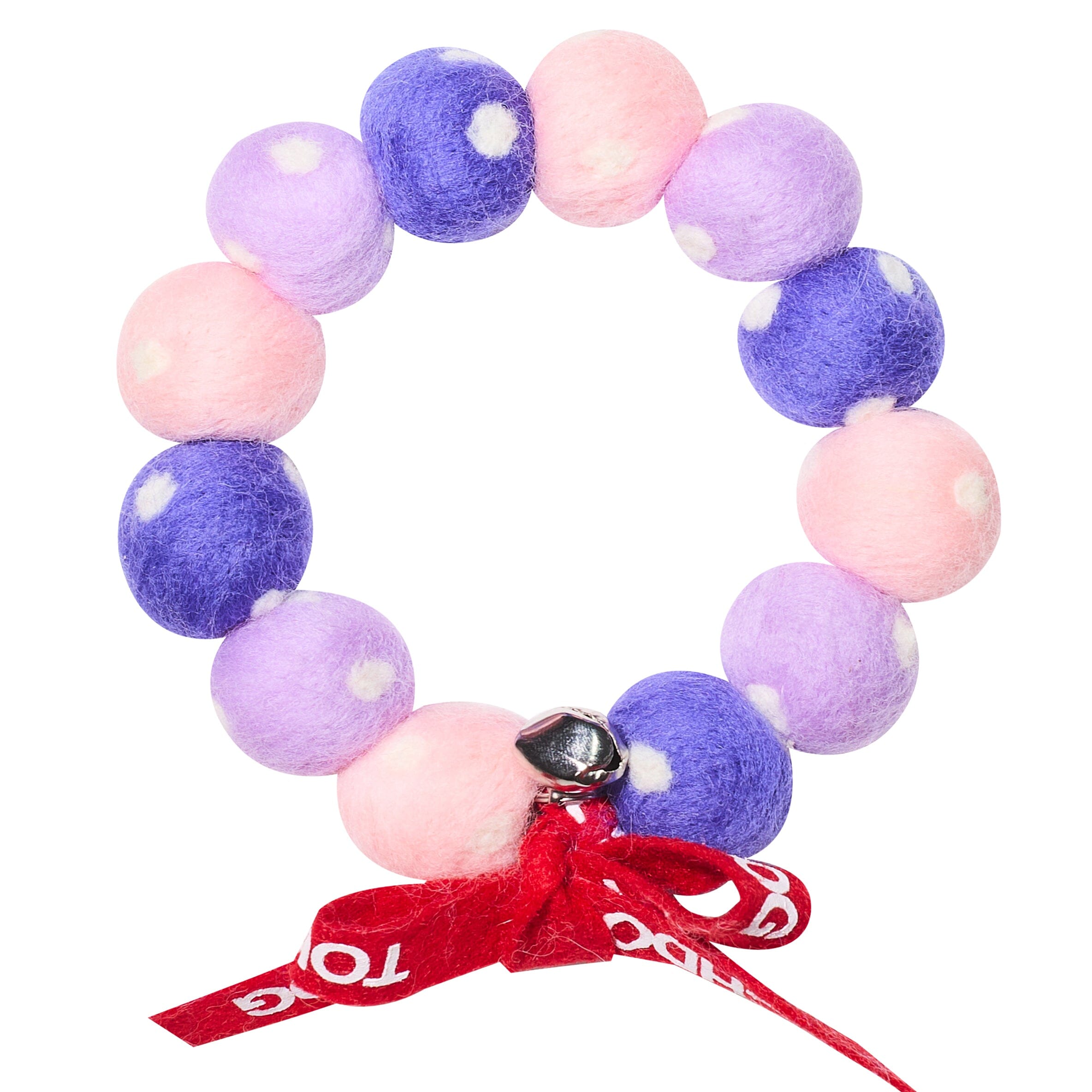 Touchcat ® Pom-Pom Patterned Designer Cat Neck Collar with Chime Bell - Pink and Purple
