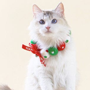 Touchcat ® Pom-Pom Patterned Designer Cat Neck Collar with Chime Bell - Red Green and White