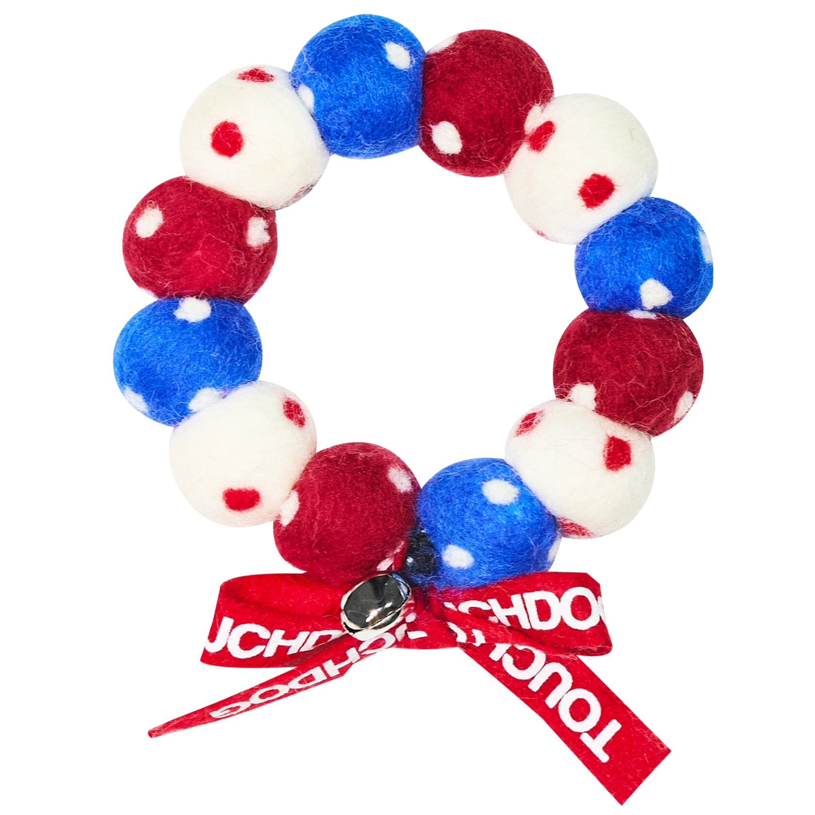 Touchcat ® Pom-Pom Patterned Designer Cat Neck Collar with Chime Bell - Red White and Blue