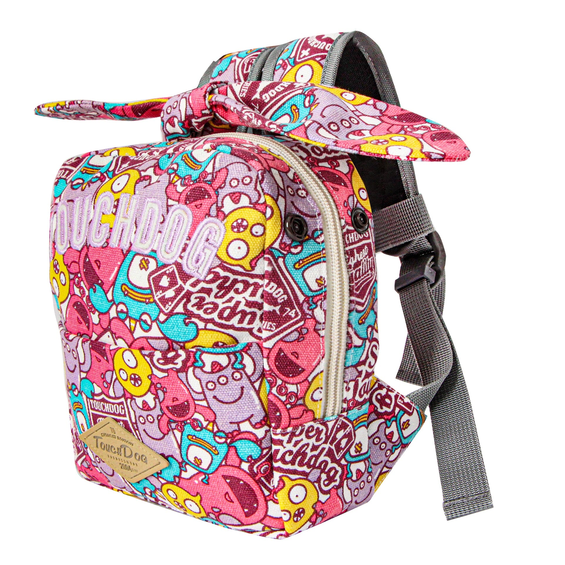 Touchdog ®  Designer Patterned Large Pocketed Zippered Duffle Dog Backpack and Harness