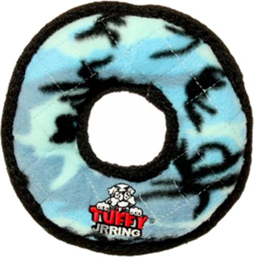 Tuffy's Junior Ring Camo-Patterned Float and Squeak Nylon and Plush Fetch Dog Toy - Blue Camo - Small