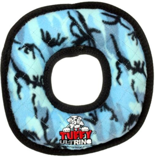 Tuffy's Ring Camo-Patterned Float and Squeak Nylon and Plush Fetch Dog Toy - Blue Camo