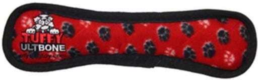 Tuffy's Ultimate Bone Paw-Pattenered Squeak Nylon and Plush Dog Toy - Red