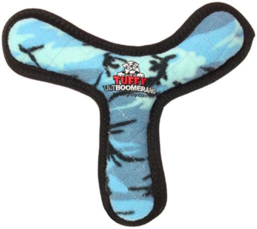 Tuffy's Ultimate Boomerang Float and Squeak Nylon and Plush Fetch Dog Toy- Camo Blue