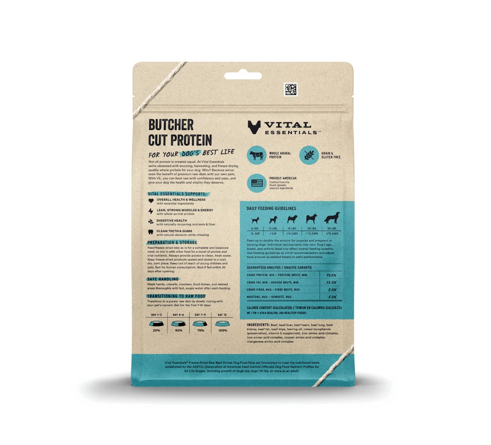Vital Essential's Grain-Free Beef Entrée Nibs Freeze-Dried Dog Food - 14 Oz