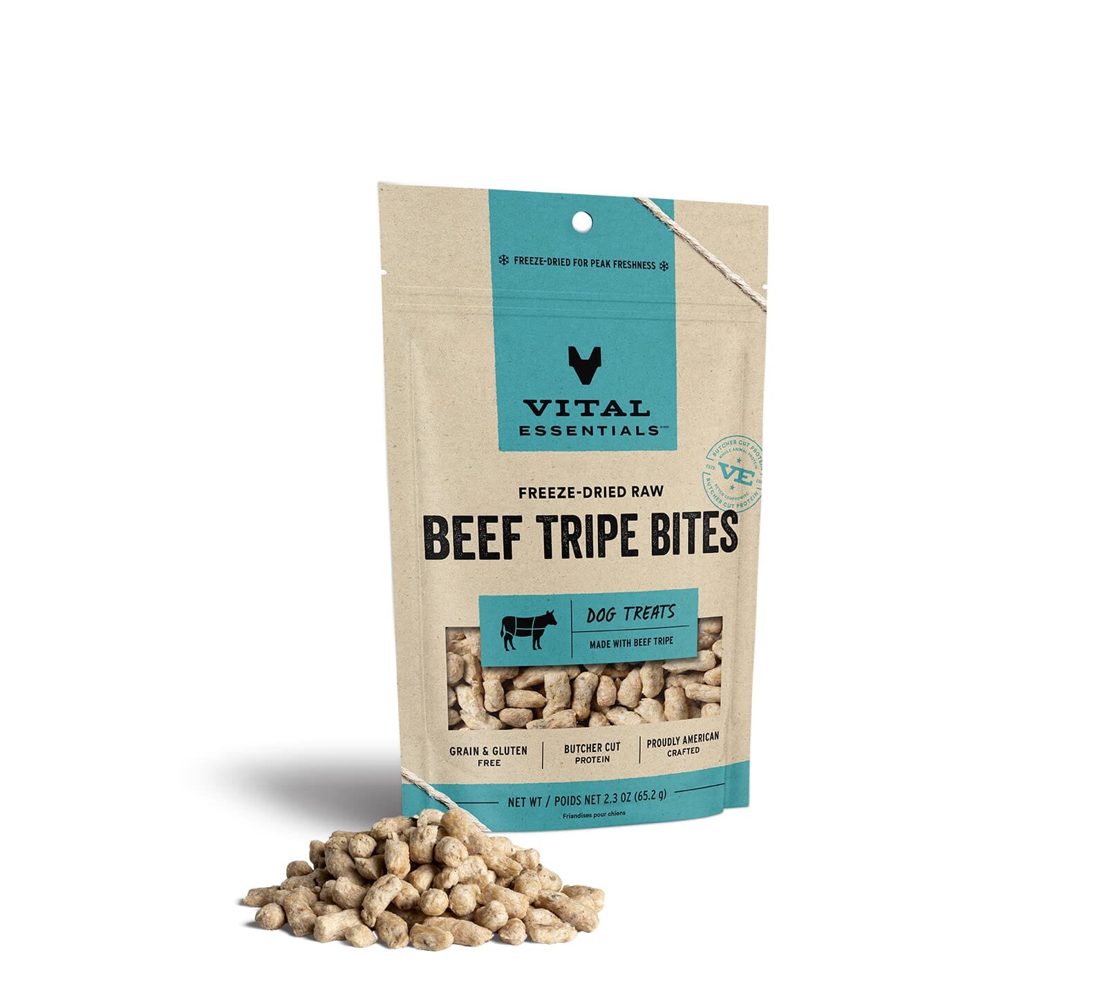 Vital Essential's Grain-Free Beef Tripe Bites Freeze-Dried Dog Treats - 2.3 Oz