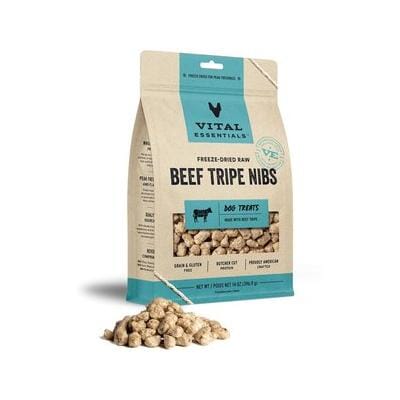 Vital Essential's Grain-Free Beef Tripe Nibs Freeze-Dried Dog Treats or Food - 14 Oz