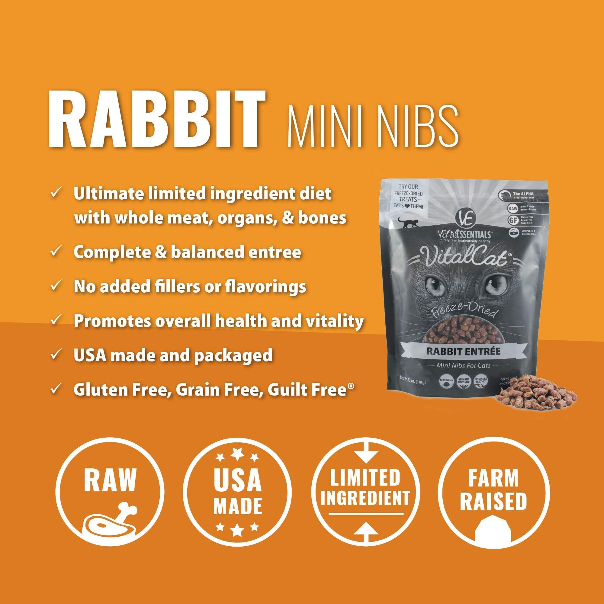 Vital Essential's Grain-Free Pork Entrée Mini Nibs Freeze-Dried Cat Food - 12 Oz