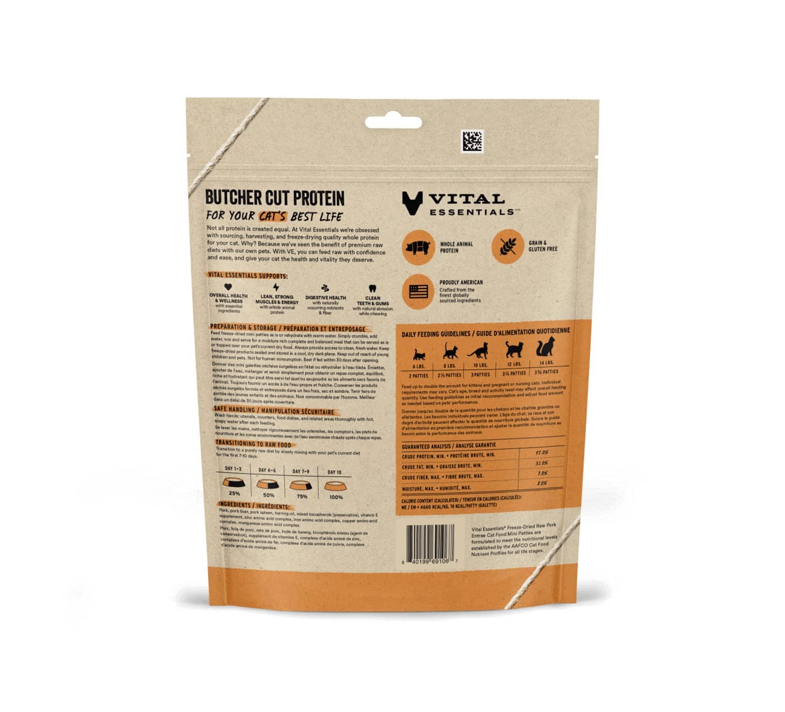 Vital Essential's Grain-Free Pork Entrée Mini Nibs Freeze-Dried Cat Food - 8 Oz