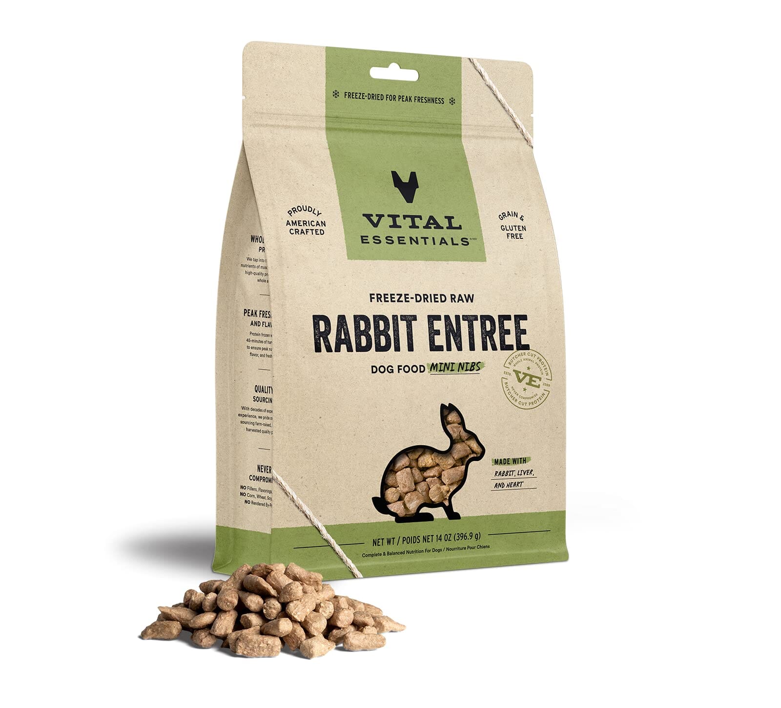 Vital Essential's Grain-Free Rabbit Entrée Mini Nibs Freeze-Dried Dog Food - 14 Oz