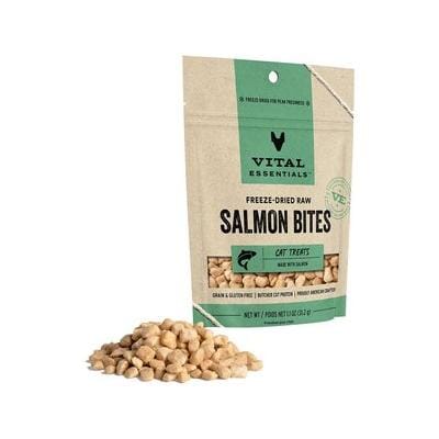 Vital Essential's Grain-Free Salmon Bites Freeze-Dried Crunchy Cat Treats - 1.1 Oz
