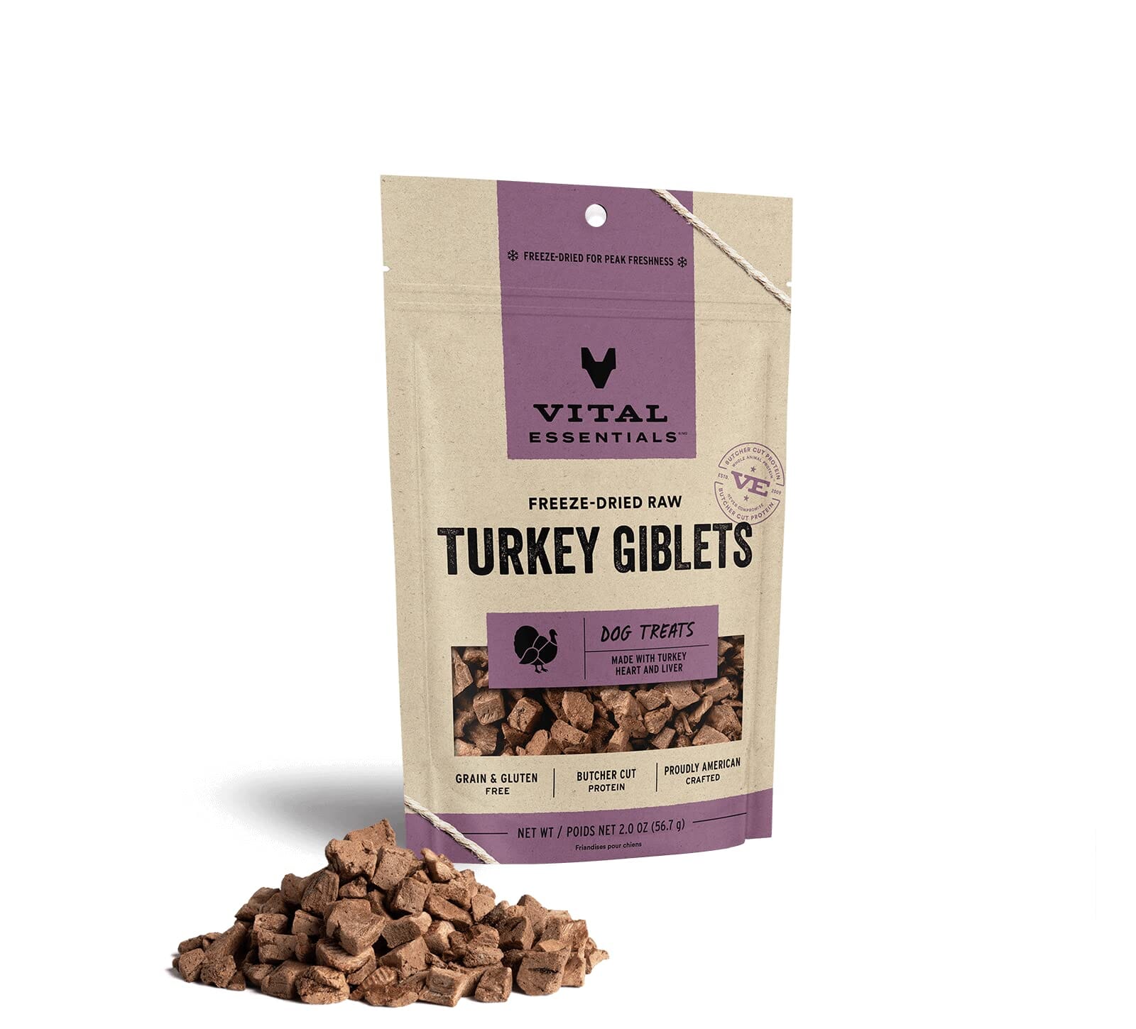 Vital Essential's Grain-Free Turkey Giblets Freeze-Dried Dog Treats - 2 Oz
