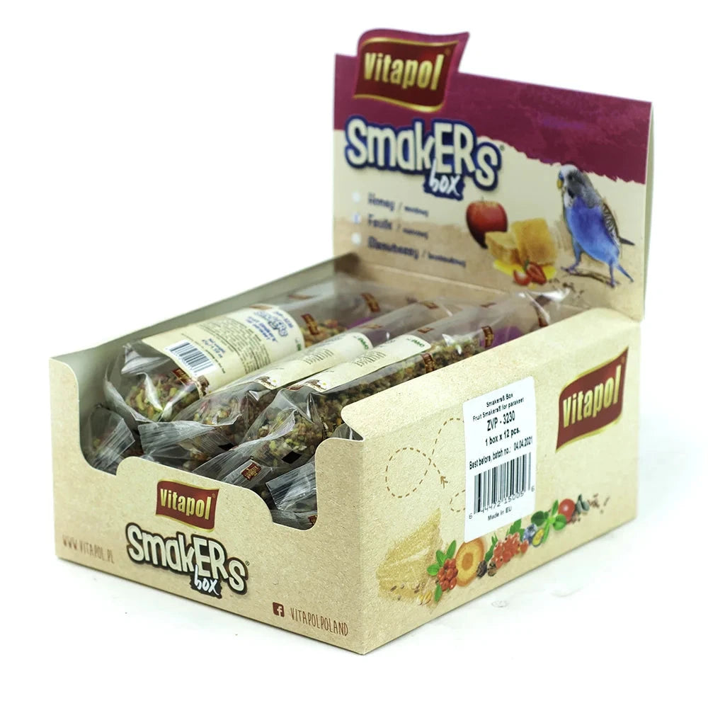 Vitapol Smakers Treat Stick Parakeet Display Bird Sticks - Fruit - 12 Count