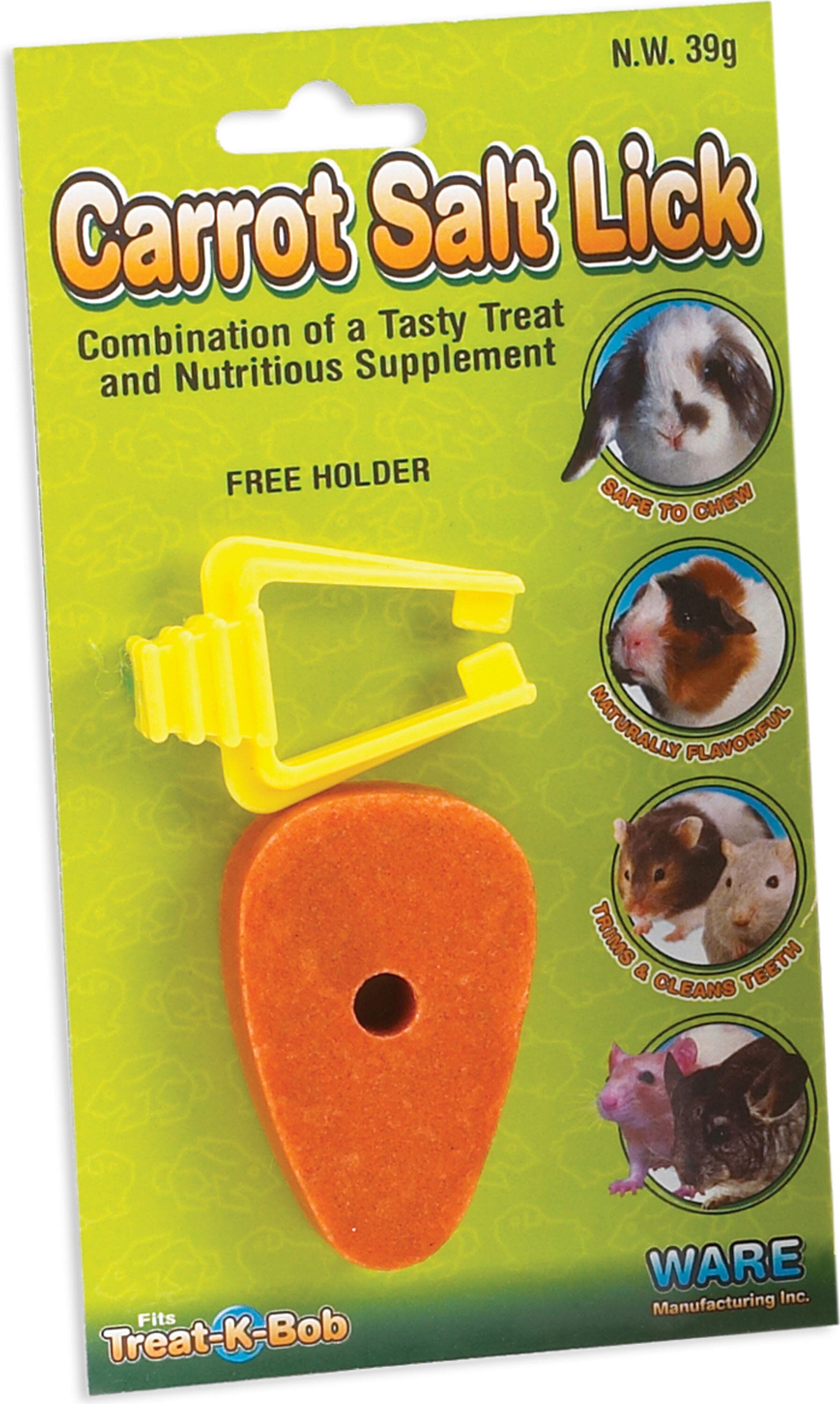 Ware Carrot Salt Lick with Holder Small Animal Mineral Treats -