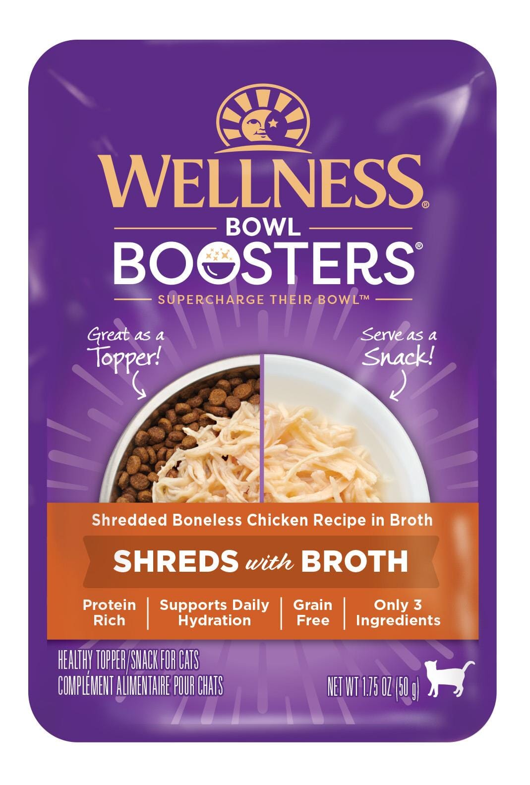 Wellness Core Bowl Boosters Grain-Free Shredded Chicken in Broth Wet Cat Food Topper Pouch - 1.75 Oz - Case of 12