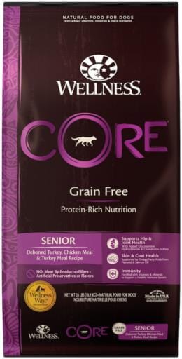 Wellness Core Grain-Free High-Protein Deboned Turkey and Chicken Senior Dog Adult Dry Dog Food - 24 Lbs
