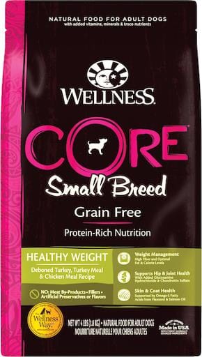 Wellness Core Healthy Weight Grain-Free Turkey and Chicken Small-Breed Adult Dry Dog Food- 4 Lbs