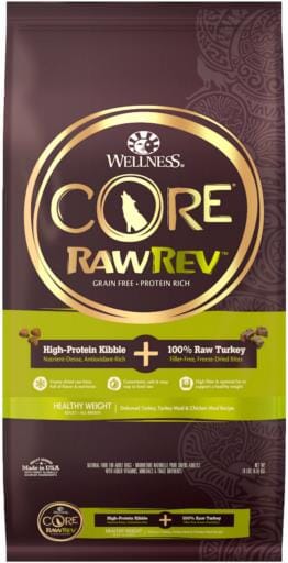 Wellness Core Raw-Rev Healthy Weight Grain-Free Deboned Turkey and Chicken with Freeze-Dried Turkey Dry Dog Food - 18 Lbs