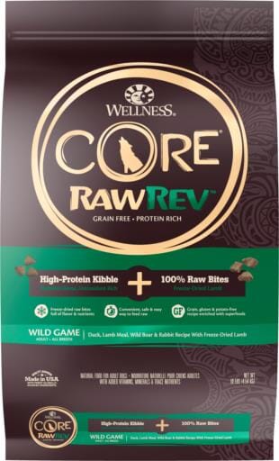 Wellness CORE RawRev Natural Grain Free Wild Game Duck, Lamb, Wild Boar & Rabbit with Freeze Dried Lamb Dry Dog Food