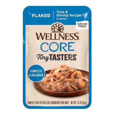 Wellness Core Tiny Tasters Grain-Free Flaked Tuna and Shrimp in Broth Wet Cat Food Pouch - 1.75 Oz - Case of 12