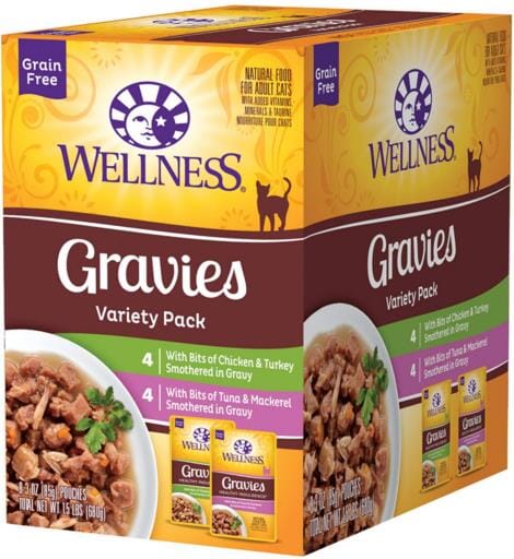 Wellness Grain-Free Health Indulgance Morsels Chicken Tuna and Turkey Wet Cat Food Pouch - Variety Pack - 3 Oz - Case of 8 - 4 Pack